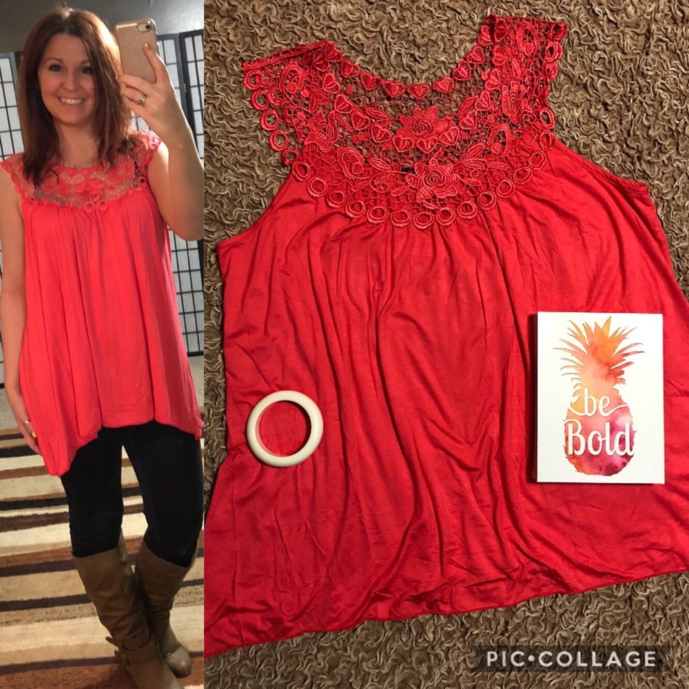 Salmon colored lace top tank (plus size)